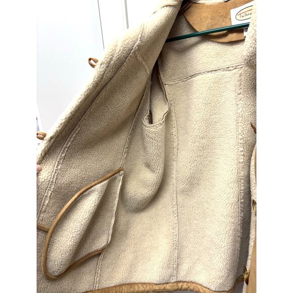 Talbots Faux Suede Sherpa Horn Toggle Coat Camel Tan Women’s L - Picture 3 of 8